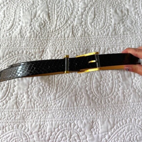 vintage snakeskin belt with bakelite and gold tone buckle - Picture 1 of 6